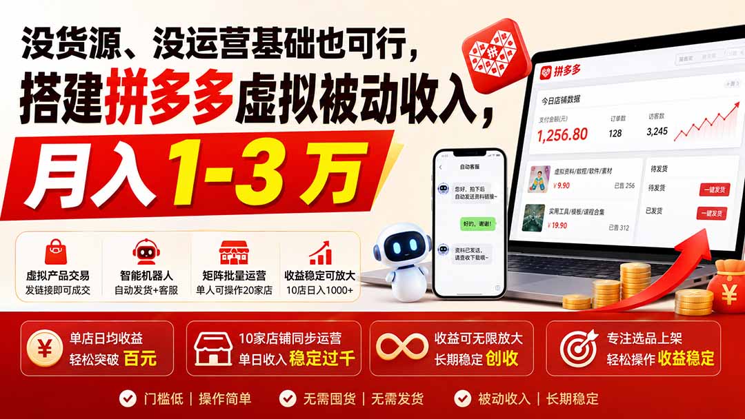 没货源、没运营基础也可行，搭建多多虚拟被动收入，月入 1-3 万-HEIXMI（中国站）