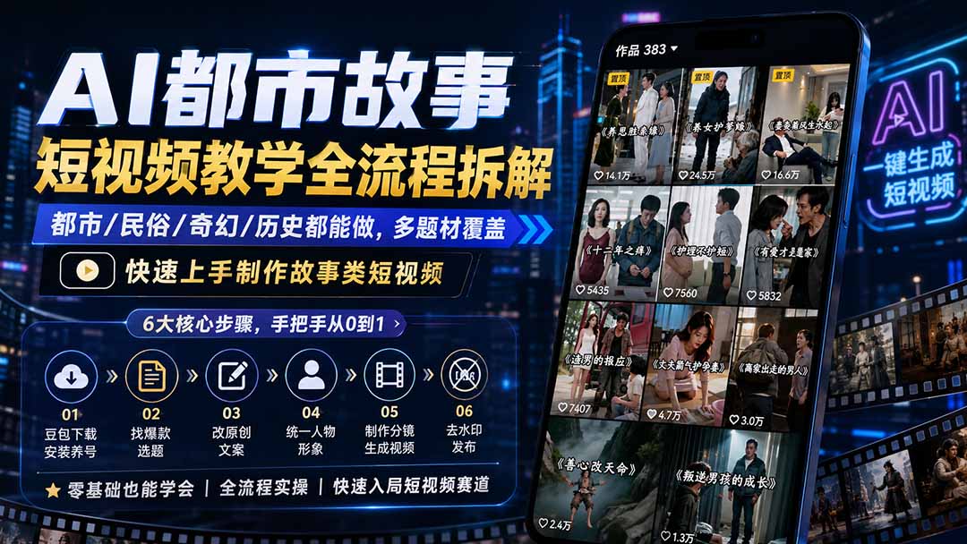 AI都市故事短视频教学全流程拆解；都市/民俗/奇幻/历史都能做多题材覆盖，快速上手制作故事类短视频-HEIXMI（中国站）