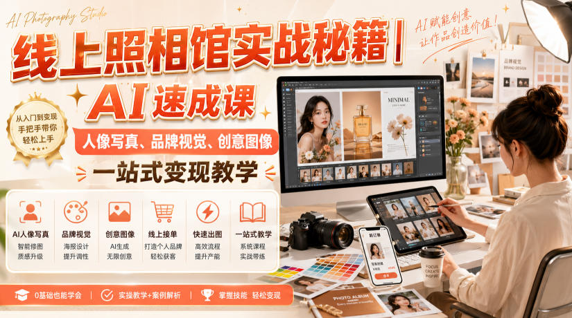线上照相馆实战秘籍｜AI速成课，人像写真、品牌视觉、创意图像一站式变现教学-HEIXMI（中国站）