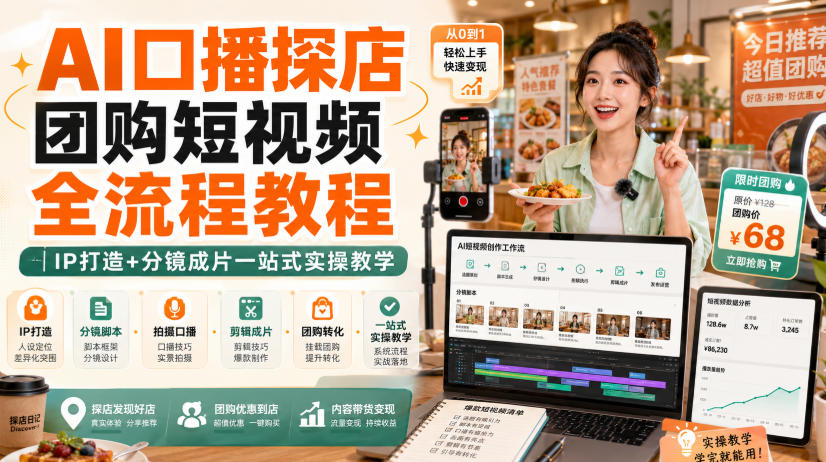 AI口播探店团购短视频全流程教程｜IP打造+分镜成片一站式实操教学-HEIXMI（中国站）