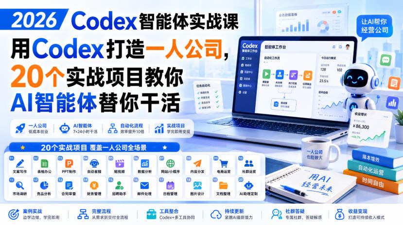 2026 Codex智能体实战课，用Codex打造一人公司，20个实战项目教你AI智能体替你干活-HEIXMI（中国站）