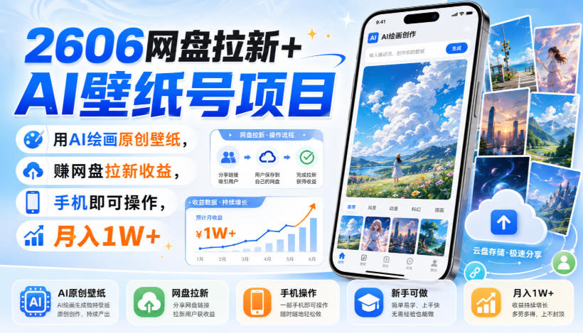 2606网盘拉新+AI壁纸号项目，用AI绘画原创壁纸，賺网盘拉新收益，手机即可操作，月入1W+-HEIXMI（中国站）