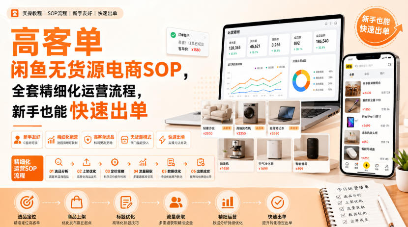 高客单闲鱼无货源电商SOP，全套精细化运营流程，新手也能快速出单-HEIXMI（中国站）