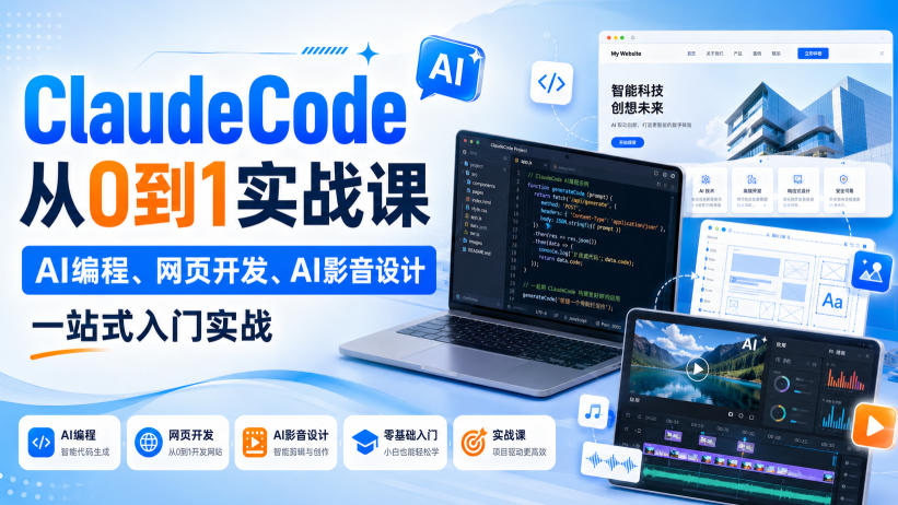 ClaudeCode从0到1实战课，AI编程、网页开发、AI影音设计一站式入门实战-HEIXMI（中国站）