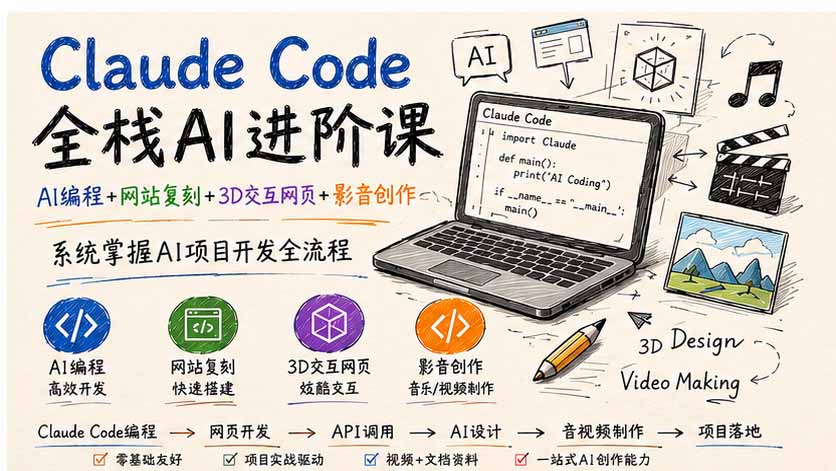 Claude Code全栈AI进阶课；AI编程+网站复刻+3D交互网页+影音创作，系统掌握AI项目开发全流程-HEIXMI（中国站）