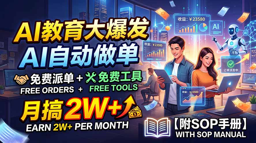 AI教育大爆发，AI自动做单，免费派单+免费工具，月搞2W+【附SOP手册】-HEIXMI（中国站）