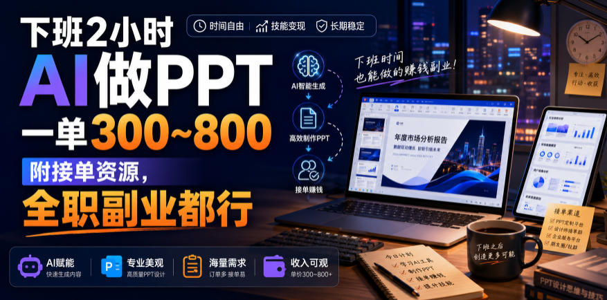 下班2小时AI做PPT，一单300~800，附接单资源，全职副业都行【揭秘】-HEIXMI（中国站）