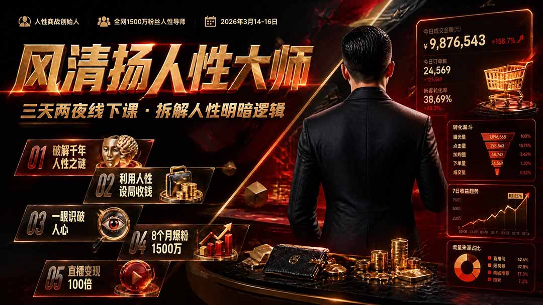 风清扬人性大师-三天两夜3月14-16线下课2026年｜拆解人性明暗逻辑，识人避坑，千万粉涨粉+直播百倍变现实战教学-HEIXMI（中国站）