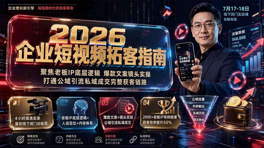 2026企业短视频拓客指南：聚焦老板IP底层逻辑，爆款文案镜头实操，打通公域引流私域成交完整获客链路-HEIXMI（中国站）