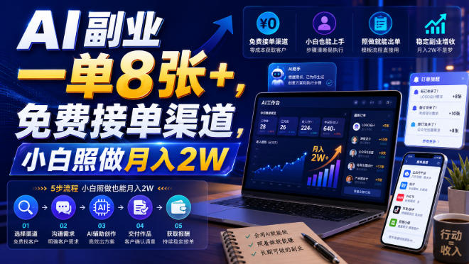 AI副业一单8张+，免费接单渠道，小白照做月入2W【揭秘】-HEIXMI（中国站）