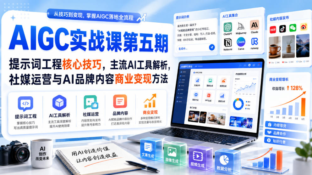 刺猬星球·AIGC实战课第五期，提示词工程核心技巧，主流AI工具解析，社媒运营与AI品牌内容商业变现方法-HEIXMI（中国站）