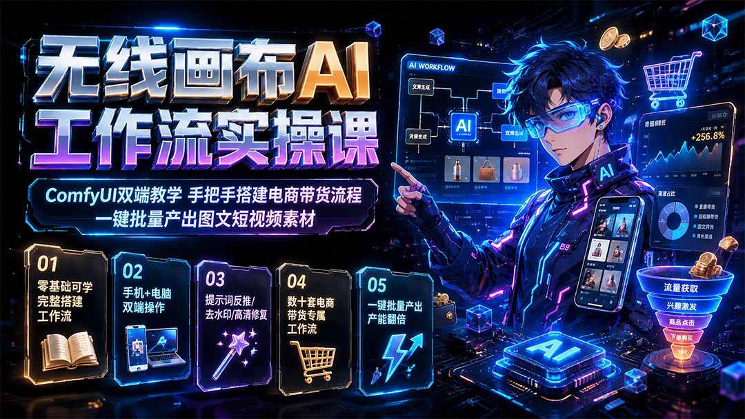 无线画布AI工作流实操课｜ComfyUI双端教学，手把手搭建电商带货流程，一键批量产出图文短视频素材-HEIXMI（中国站）