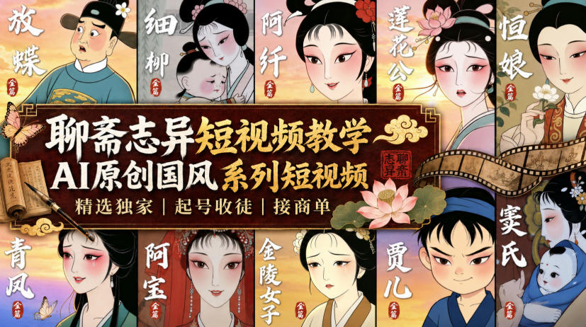 聊斋志异短视频教学，AI原创国风系列短视频，精选独家丨起号收徒丨接商单(更新0818)-HEIXMI（中国站）