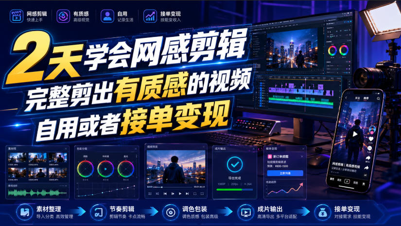 2天学会网感剪辑，完整剪出有质感的视频，自用或者接单变现-HEIXMI（中国站）