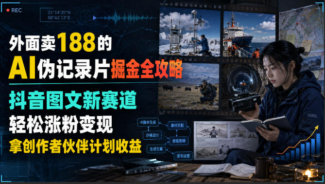 外面卖188的AI伪记录片掘金全攻略，抖音图文新赛道，轻松涨粉变现，拿创作者伙伴计划收益【文档】-HEIXMI（中国站）