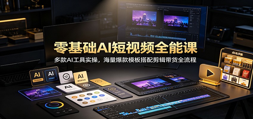 零基础AI短视频全能课：多款AI工具实操，海量爆款模板搭配剪辑带货全流程-HEIXMI（中国站）