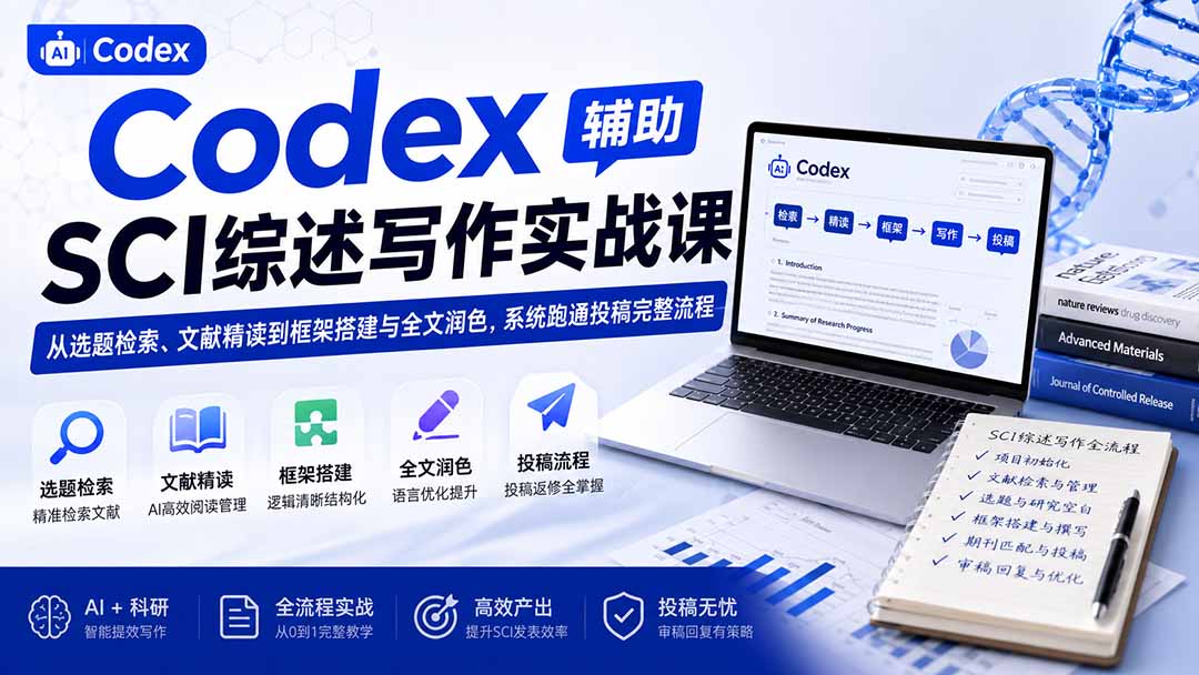 Codex辅助SCI综述写作实战课——从选题检索、文献精读到框架搭建与全文润色，系统跑通投稿完整流程-HEIXMI（中国站）