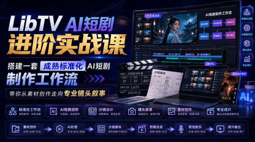 LibTV AI短剧进阶实战课，搭建一套成熟标准化AI短剧制作工作流，带你从素材创作走向专业镜头叙事-HEIXMI（中国站）