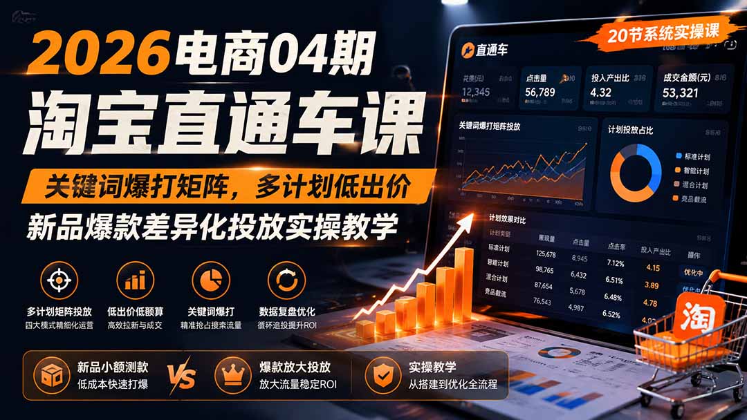2026电商04期淘宝直通车课｜关键词爆打矩阵，多计划低出价，新品爆款差异化投放实操教学-HEIXMI（中国站）