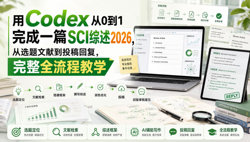 用Codex从0到1完成一篇SCI综述2026，从选题文献到投稿回复，完整全流程教学-HEIXMI（中国站）