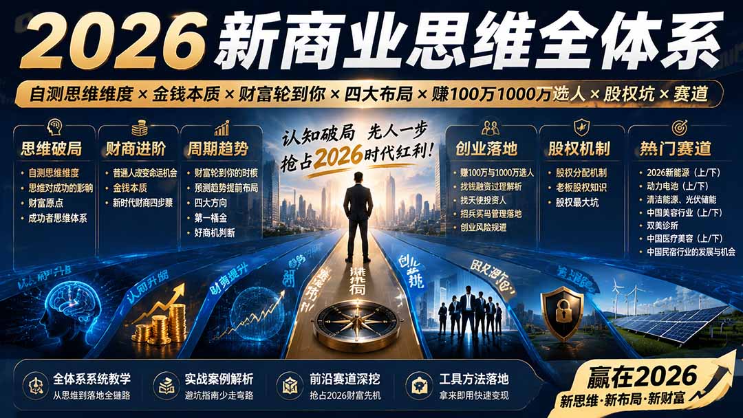 2026新商业思维全体系：自测思维维度×金钱本质×财富轮到你×四大布局×赚100万1000万选人×股权坑×赛道-HEIXMI（中国站）