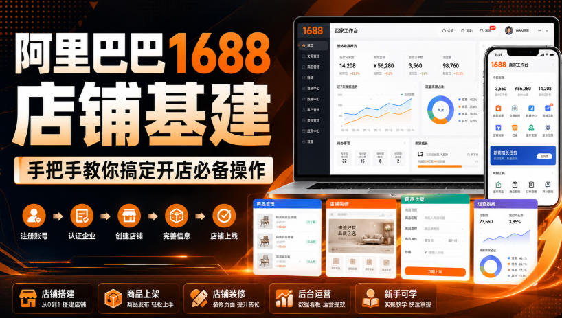 阿里巴巴1688店铺基建，手把手教你搞定开店必备操作(更新8月)-HEIXMI（中国站）
