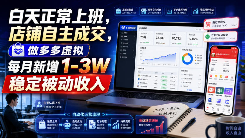 白天正常上班，店铺自主成交，做多多虚拟每月新增1-3W稳定被动收入【揭秘】-HEIXMI（中国站）