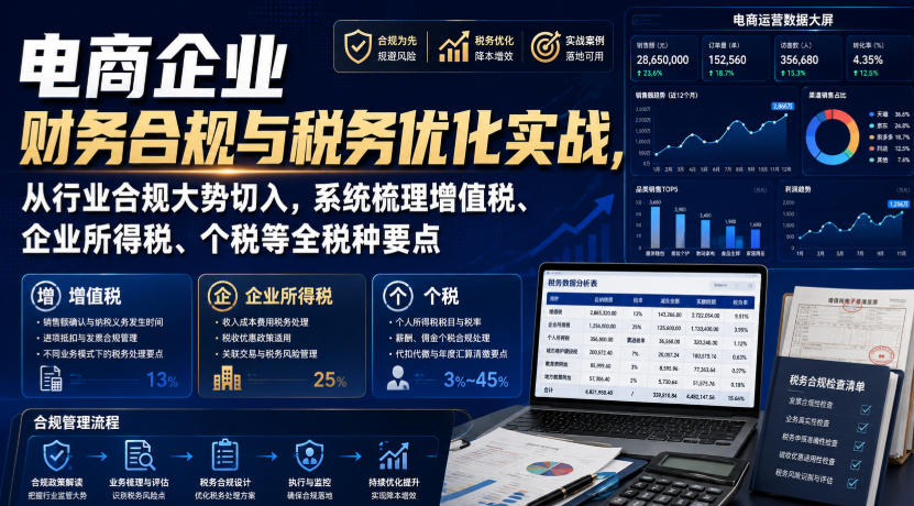 电商企业财务合规与税务优化实战，从行业合规大势切入，系统梳理增值税、企业所得税、个税等全税种要点-HEIXMI（中国站）