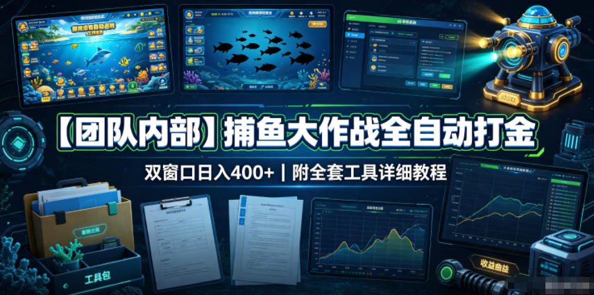 【团队内部】捕鱼大作战全自动打金，双窗口日入400+，附全套工具详细教程【揭秘】-HEIXMI（中国站）