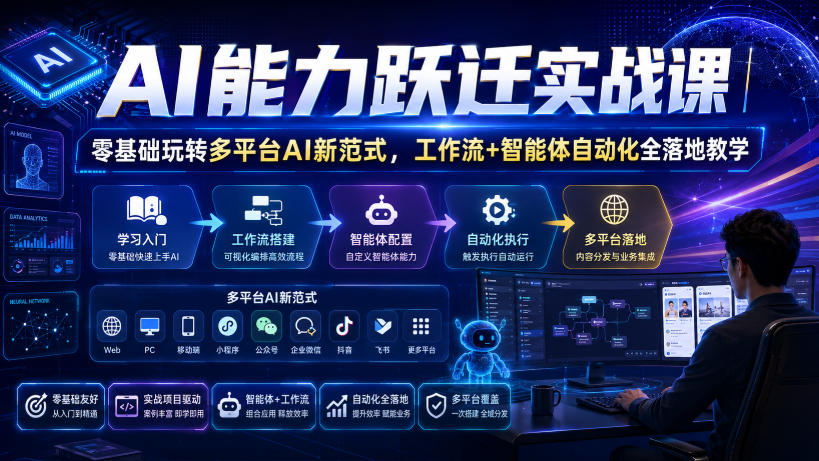 AI能力跃迁实战课｜零基础玩转多平台AI新范式，工作流+智能体自动化全落地教学-HEIXMI（中国站）