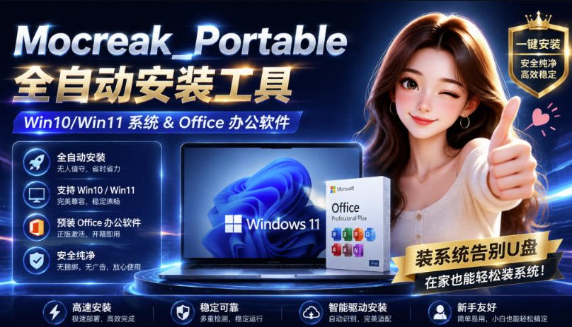 Mocreak全自动安装office和win10、win11系统,告别U盘装系统,使用安全可靠