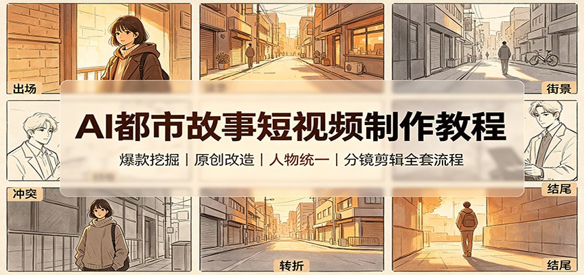 AI都市故事短视频制作教程：爆款挖掘原创改造，人物统一分镜剪辑全套流程-HEIXMI（中国站）