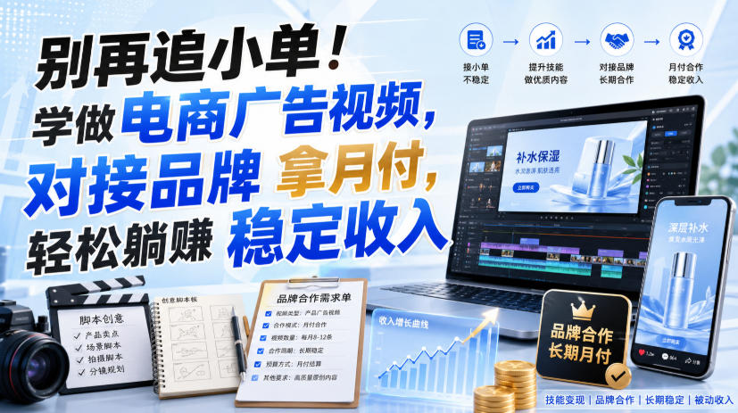 别再追小单!学做电商广告视频,对接品牌拿月付,轻松躺賺稳定收入【原创双语字幕】