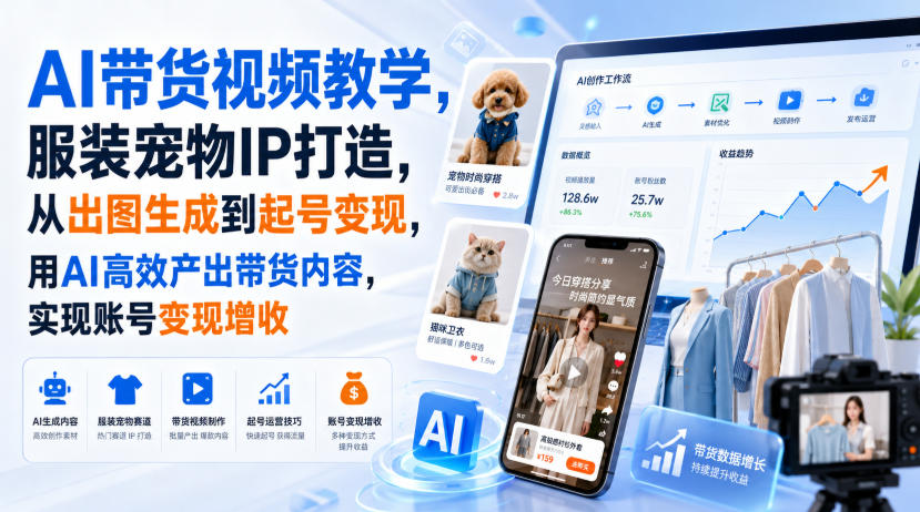 AI带货视频教学，服装宠物IP打造，从出图生成到起号变现，用AI高效产出带货内容，实现账号变现增收-HEIXMI（中国站）