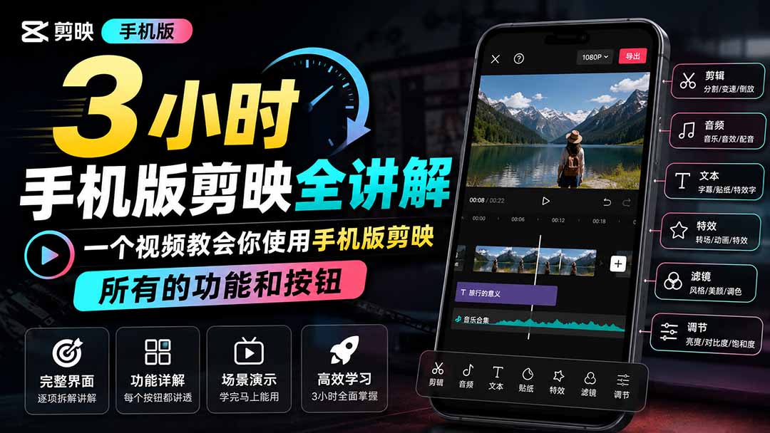 3小时手机版剪映全讲解，一个视频教会你使用手机版剪映，所有的功能和按钮-HEIXMI（中国站）