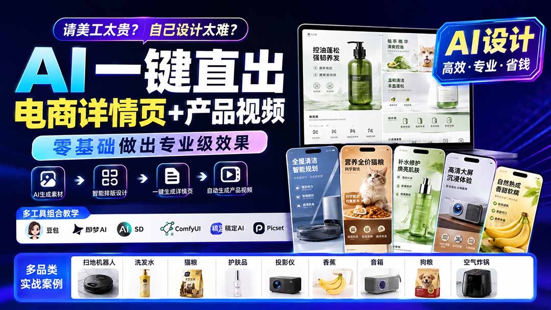 请美工太贵？自己设计太难？AI一键直出电商详情页+产品视频，零基础做出专业级效果 (更新0820-HEIXMI（中国站）