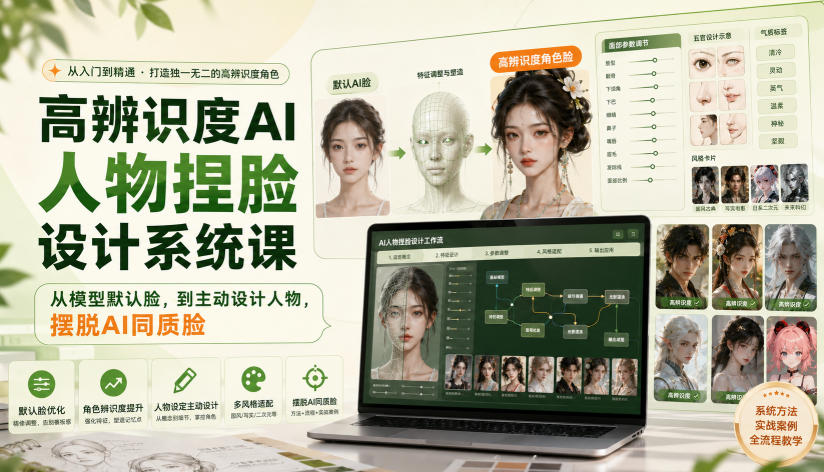 高辨识度AI人物捏脸设计系统课，从模型默认脸，到主动设计人物，摆脱AI同质脸-HEIXMI（中国站）