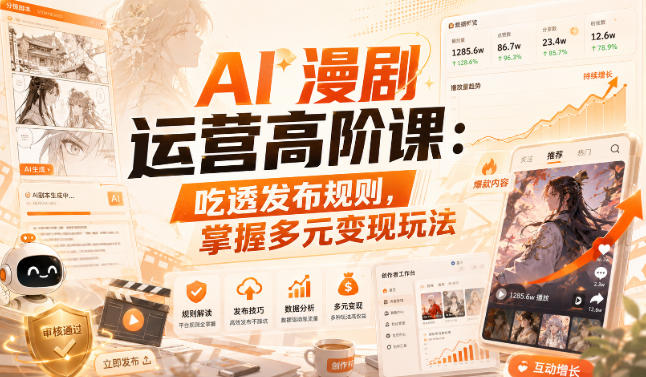 AI漫剧运营高阶课：吃透发布规则，掌握多元变现玩法-HEIXMI（中国站）