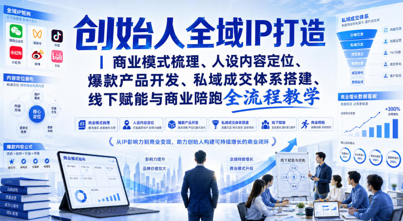 创始人全域IP打造｜商业模式梳理、人设内容定位、爆款产品开发、私域成交体系搭建、线下赋能与商业陪跑全流程教学-HEIXMI（中国站）