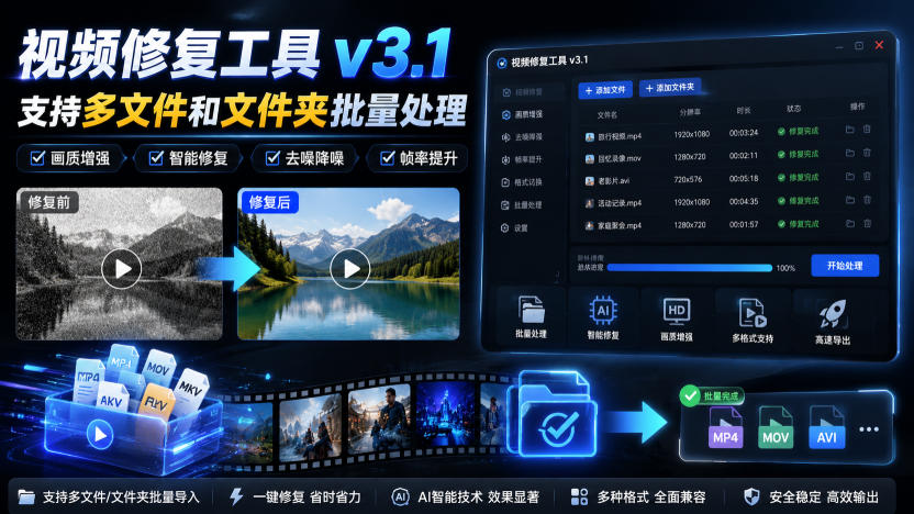 视频修复工具v3.1，支持多文件和文件夹批量处理-HEIXMI（中国站）