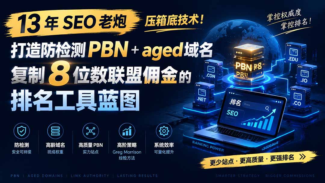 13 年 SEO 老炮压箱底技术！打造防检测 PBN+aged 域名，复制 8 位数联盟佣金的排名工具蓝图【原创双语字幕】-HEIXMI（中国站）