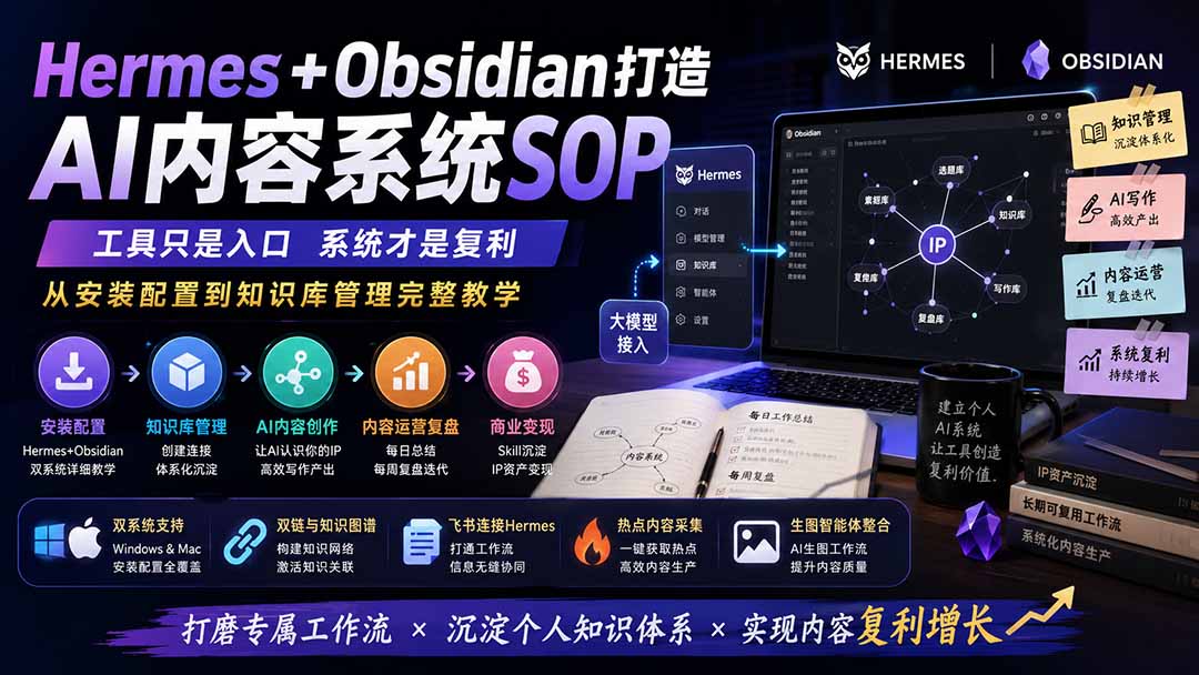 Hermes+Obsidian打造AI内容系统SOP；工具只是入口系统才是复利，从安装配置到知识库管理完整教学-HEIXMI（中国站）