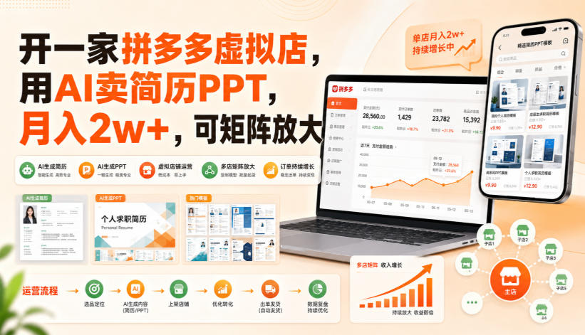 开一家拼多多虚拟店，用AI卖简历PPT，月入2w+，可矩阵放大【揭秘】-HEIXMI（中国站）