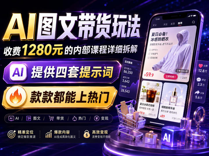 AI图文带货内部玩法，1280内部课程对外系统拆解，看完直接上手变现！-HEIXMI（中国站）