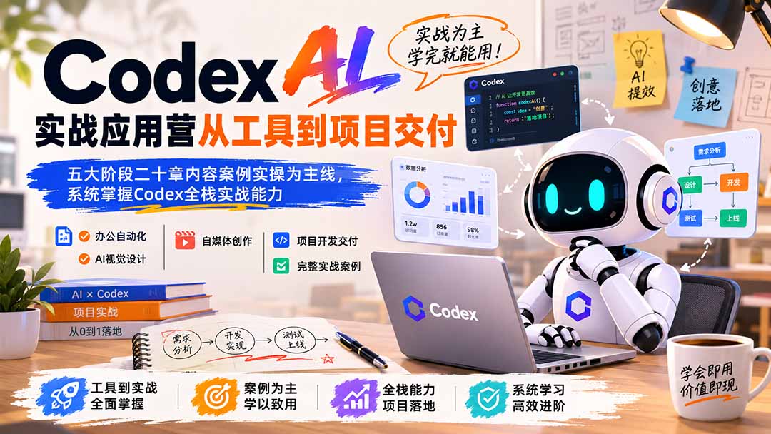 Codex AI实战应用营从工具到项目交付；五大阶段二十章内容案例实操为主线，系统掌握Codex全栈实战能力-HEIXMI（中国站）