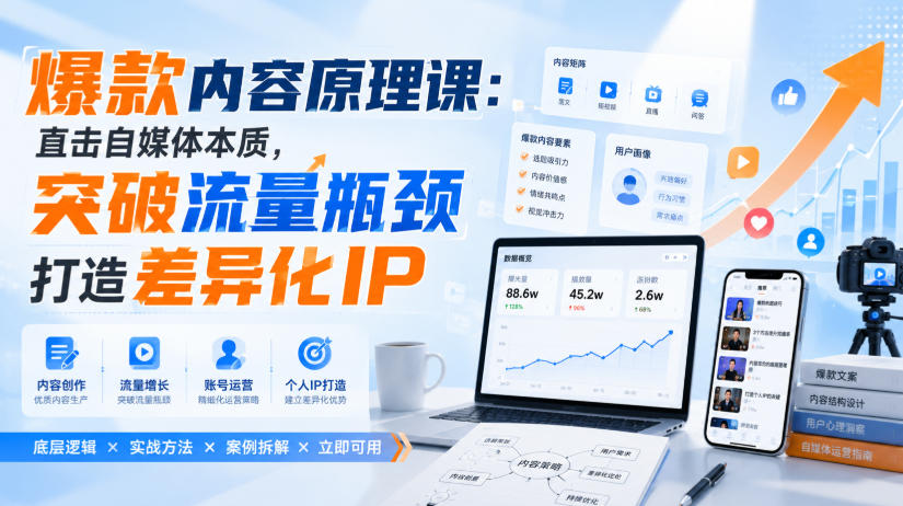 爆款内容原理课：直击自媒体本质，突破流量瓶颈打造差异化IP-HEIXMI（中国站）
