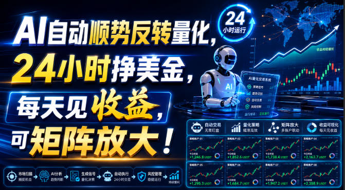 AI自动顺势反转量化，24小时挣美金，每天见收益，可矩阵放大！【揭秘】-HEIXMI（中国站）