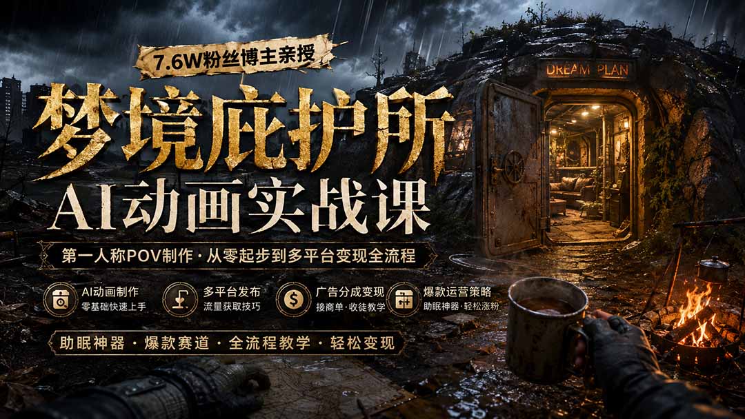梦境庇护所AI动画实战课：7.6W粉丝博主亲授第一人称POV制作，从零起步到多平台发布变现全流程-HEIXMI（中国站）