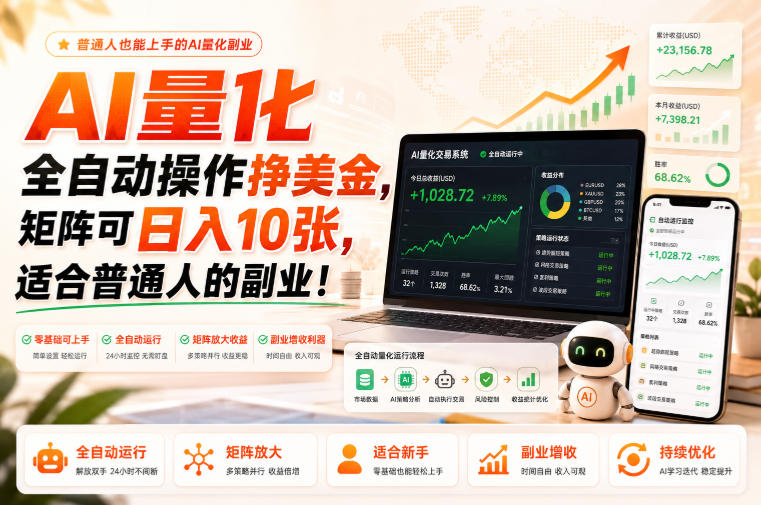 AI量化全自动操作挣美金，矩阵可日入10张，适合普通人的副业！【揭秘】-HEIXMI（中国站）