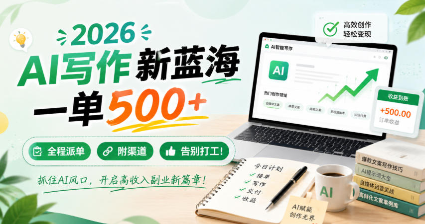 2026 AI写作新蓝海，一单500+，全程派单，附渠道，告别打工！【揭秘】-HEIXMI（中国站）